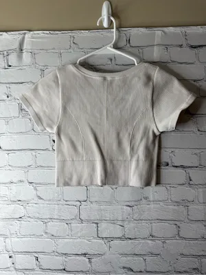 Offline by aerie Ribbed Scoop Neck Crop Top - Cream medium thumbnail 5