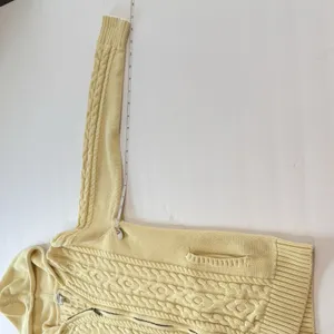 LL Bean Yellow Double L Mixed Cable Full Zip Hoodie Pockets Cotton Sweater SMALL thumbnail 9
