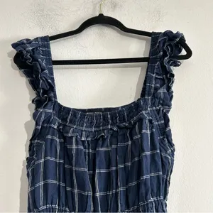 Anthropologie Magali Pascal Ruffled Linen Midi Dress Windowpane Large Wedding thumbnail 9