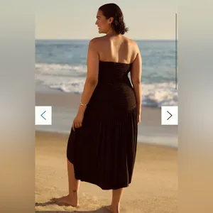 NWT Anthropologie Celandine Strapless Ruched Asymmetrical-Hem Dress Brown Size M thumbnail 4