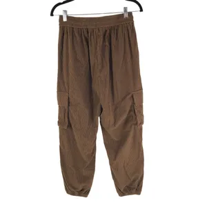 Halara Mid Rise Drawstring Side Pocket Corduroy Casual Cargo Joggers Brown S thumbnail 4