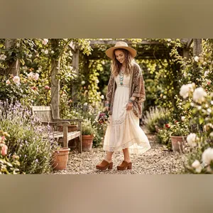Time and Tru Women's Faux Suede Studded Clogs with Block Heels bohemian boho thumbnail 4