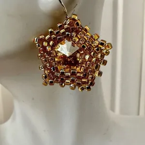 Gold seed bead rhinestone Star earrings Gold thumbnail 7