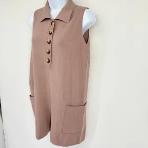 Ekouaer Knit Romper SM Apricot Sleeveless Collared Lounge Casual Resort Travel‎ thumbnail 3