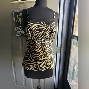 NOS vintage Y2K Cinema Etoile Intimates zebra print lace trim cami, size large thumbnail 2