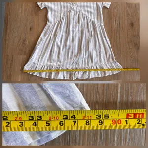 Cupio Babydoll Dress Linen Blend Blue White Stripe Medium Coastal Cottagecore thumbnail 13