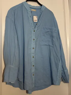 NWT We The Free Light Blue Striped Button-Up Shirt thumbnail 5