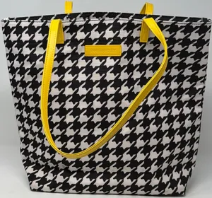 Vera Bradley Women's Hello Yellow Black White Houndstooth Tote thumbnail 1