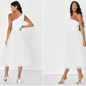 LULUS Bridal Bachelorette Engagement Bridal Shower Sexy One Shoulder Midi Dress thumbnail 4