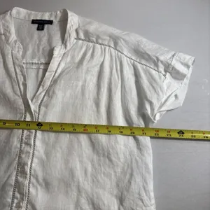 Saks Fifth Avenue 100% Linen Shirt Medium White‎ Top Beachy Minimalist Cottage thumbnail 6
