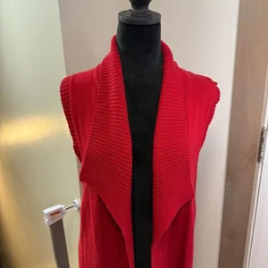 Coldwater Creek Red Sleeveless Long Red Knit Cardigan Cashmere Blend Holiday M thumbnail 2