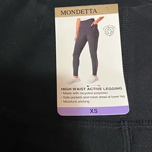 NWT XS Mondetta Ladies’ Women’s High Waist Active Black Mesh Panel Leggings Activewear Sportswear thumbnail 5