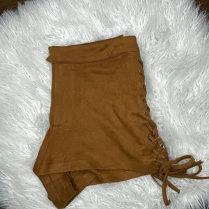 En Créme- Brown Suede Shorts w/ Cross Ties on Side thumbnail 6