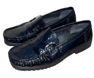 Ara Womens Patent Leather Square Toe Slip-On Loafer‎ Flat Shoes Black Size 6.5 thumbnail 1