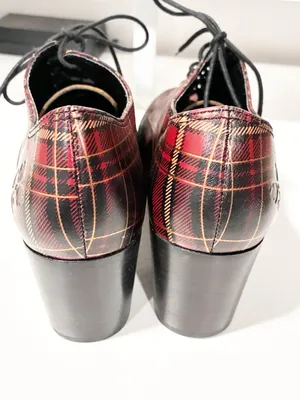 Patricia Nash Mara Shooties Oxford Shoes Italian Red Gold Tartan Lace Up Size 6 thumbnail 4