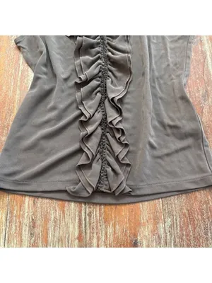 DKNY Olive Green Sleeveless V-Neck Ruffle Blouse Small thumbnail 3