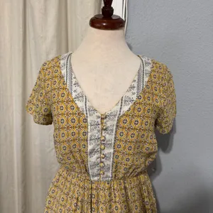 Emberley Women Yellow Geometric Print Maxi Dress Short Sleeve V‎ Neck Bohemian S thumbnail 4
