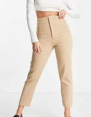Stradivarius Slim tailored pants in beige thumbnail 1