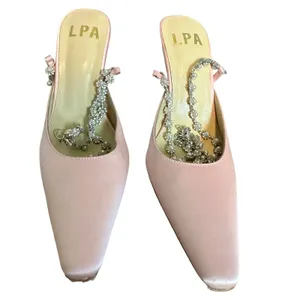 LPA Pink Satin Stiletto Heel SIZE 6.5 Pearl Rhinestone Strap Pump Party $208 NEW thumbnail 5