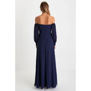 NWT Lulus Feel the Romance Navy Blue Off-the-Shoulder Maxi Dress Wedding Size XS thumbnail 3