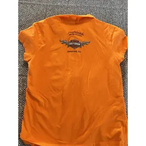 Harley Davidson Women’s Front Garage Shirt 1/4 Zip Orange Shirt Biker Size Large thumbnail 7