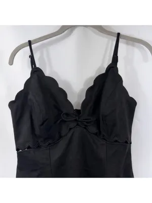 Sky to Moon Black Scallop Bow Mini Dress M thumbnail 2