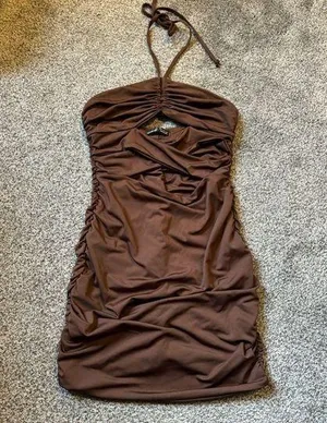 Brown Halter Bodycon Dress thumbnail 1