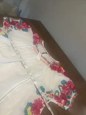 Anthropologie White Peasant Blouse with Pink Teal Yellow Floral Embroidery S NWT thumbnail 5