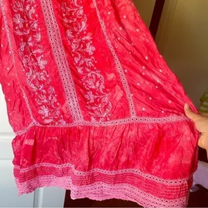 LoveShackFancy Dress Madeline Tie Dye‎ Silk Ribbon Swiss-Dot Bordeaux S FLAWED thumbnail 3