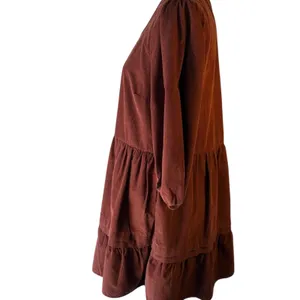 Brown cotton dress with tiered skirt and 3/4 sleeves, size M (8-10) thumbnail 3