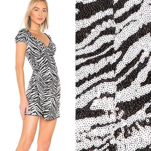 LPA Pinched Wrap Sequins Mini‎ Dress in Zebra Black White Sz XS thumbnail 3