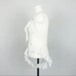 Vintage Ruffled Lace-Up Lace Bodysuit Lingerie in White | Size S thumbnail 9