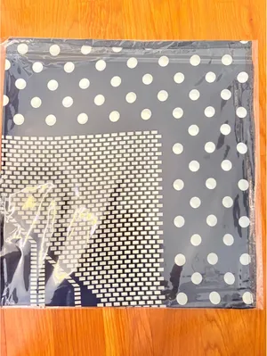 Elegant Navy Blue Polka Dot and Geometric Pattern Scarf - Lightweight thumbnail 4
