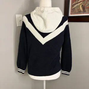 Faherty Organic Cotton Cashmere Chevron Knit Hoodie Navy Cream XS thumbnail 3