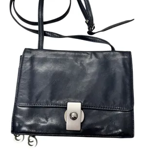 Perlina New York Black Leather Crossbody Bag Handbag Purse Womens Classic thumbnail 1