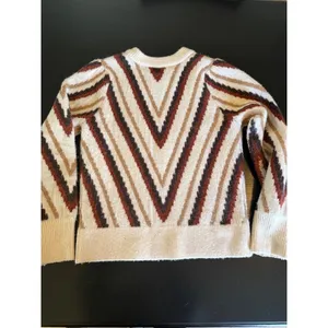 Evereve Womens Chevron Striped Knit Sweater Brown Cream‎ Small Zig Zag Crewneck thumbnail 6