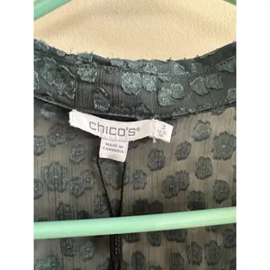 NWT Chico's Darkest Spruce Clip Jacquard Soft Shirt Size 3 Green Sheer Floral thumbnail 2