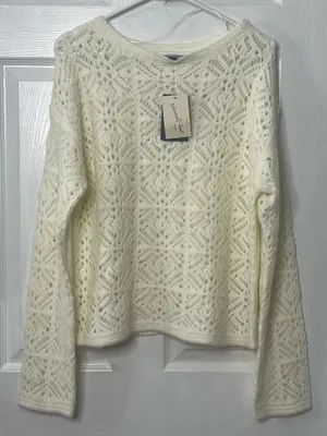 Universal Threads Ivory Crochet Knit Sweater Boho Cottagecore Soft Girl Top Sz M thumbnail 2