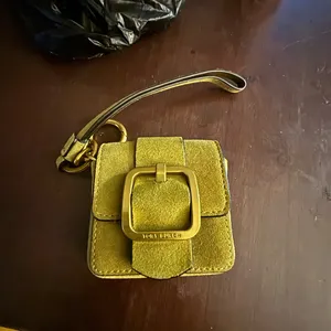 Tory Burch Sawyer mini bag key fob in suede with an oversized buckle and wristle thumbnail 2