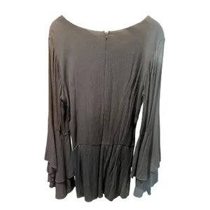 Vintage Havana Black Romper Tiered Bell Sleeve Lace Up Front Boho Flowy M thumbnail 4