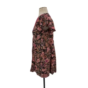 Anthropologie Floral Printed Tunic Dress Mixed Print V Neck Black Brown Size XXS thumbnail 5