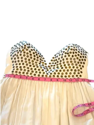 Sz M Sunny Girl Lightweight Lined Built-In Bra Gold Stud Detail Maxi Dress thumbnail 6
