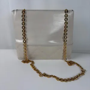 Authentic Salvatore Ferragamo Vintage Cream Leather Tote Bag Gold Chain Strap thumbnail 1