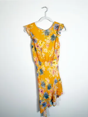 Amanda Uprichard Ibiza Floral Mini Dress Asymmetrical Hem Orange Small thumbnail 3