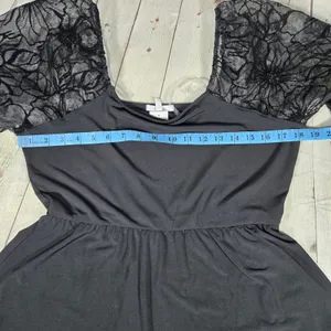 Maurices Black Velvet Burnout Sleeve Peplum‎ Top Square Neck Medium 203286Y thumbnail 7