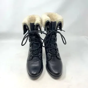 Sorel After Hours Lace Shearling Boot Black‎ Leather Wedge Size US 6 thumbnail 2