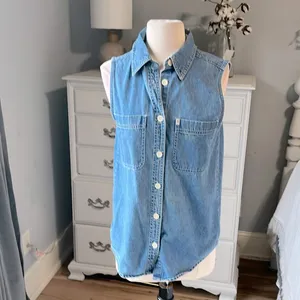Riders By Lee Denim Jean Top Womens Small Button Down Collar Shirt Sleeveless Cotton thumbnail 5