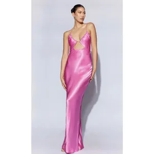Meshki Sadie Maxi Satin‎ Halter Ruched Slip Dress Pink Size XL Wedding Guest thumbnail 3