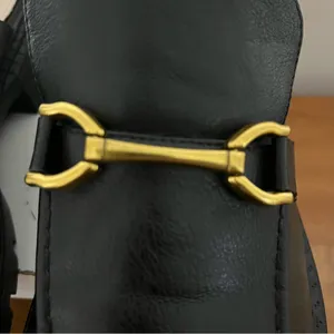 Women's Lulus Ranae Black Slide On Loafers Black Gold‎ Horsebit Hardware Size 10 thumbnail 6
