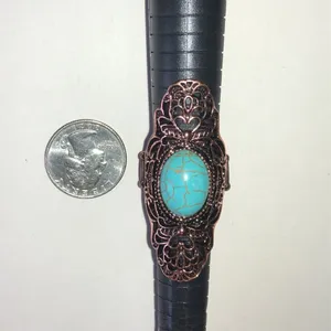Copper Color Faux Turquoise Filigree Boho Statement Ring thumbnail 4